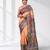 peach kantha stitch silk blend soft saree