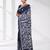 navy blue kantha stitch silk blend soft saree