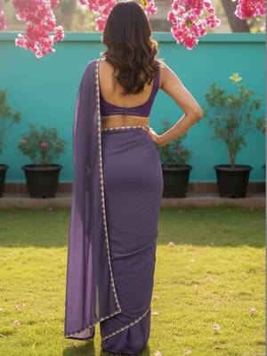 Purple Zari lace border Satin Saree with blouse  2