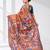 peach kantha stitch silk blend soft saree