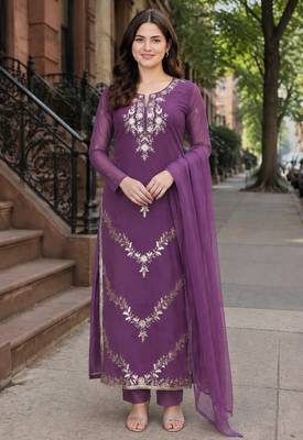 Purple georgette kurta with viscose bottom & nazmin dupatta 2
