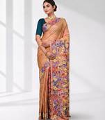 peach kantha stitch silk blend soft saree