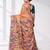 peach kantha stitch silk blend soft saree