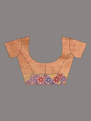 peach kantha stitch silk blend soft saree 4