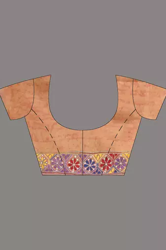 peach kantha stitch silk blend soft saree