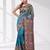 sky blue and grey kantha stitch handwoven saree