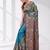 sky blue and grey kantha stitch handwoven saree