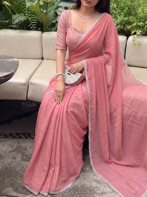 Pink Embroidered Organza Designer Saree with blouse  5