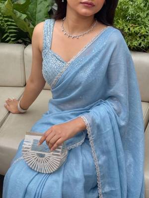 Blue Embroidered Organza Designer Saree with blouse 3