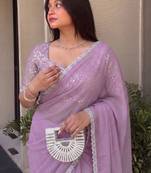 Lavender Embroidered Organza Designer Saree with blouse