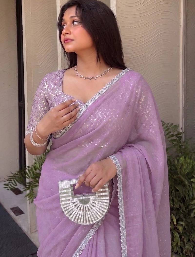 Lavender Embroidered Organza Designer Saree with blouse