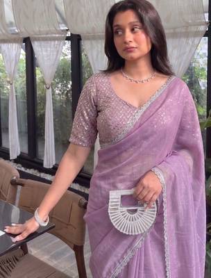 Lavender Embroidered Organza Designer Saree with blouse 2