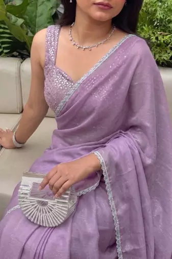 Lavender Embroidered Organza Designer Saree with blouse