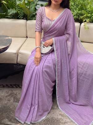 Lavender Embroidered Organza Designer Saree with blouse 5