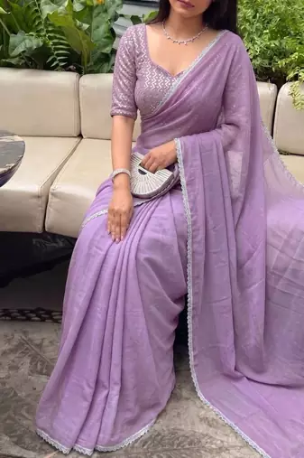 Lavender Embroidered Organza Designer Saree with blouse