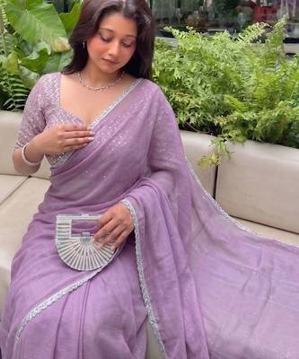 Lavender Embroidered Organza Designer Saree with blouse 6