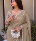 Beige Embroidered Organza Designer Saree with blouse 