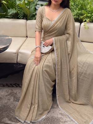 Beige Embroidered Organza Designer Saree with blouse  4