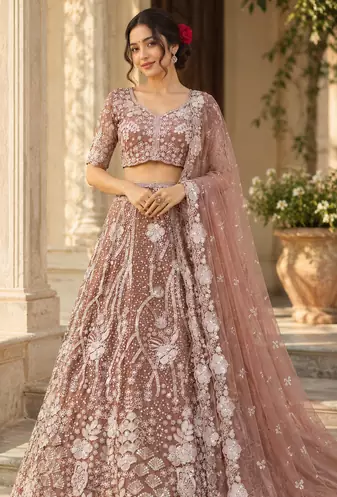 Chiku Color Sequins And Dori Work Butterfly Net Lehenga Choli