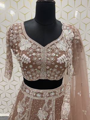Chiku Color Sequins And Dori Work Butterfly Net Lehenga Choli 2