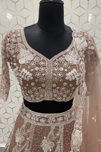 Chiku Color Sequins And Dori Work Butterfly Net Lehenga Choli