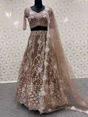 Chiku Color Sequins And Dori Work Butterfly Net Lehenga Choli 3