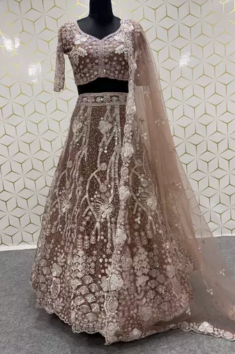Chiku Color Sequins And Dori Work Butterfly Net Lehenga Choli