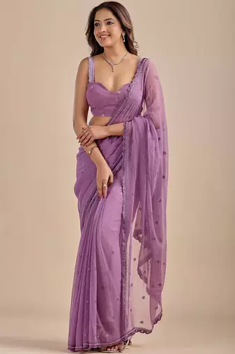 Lavender Embellished Sequinned Chiffon Designer Saree with blouse 