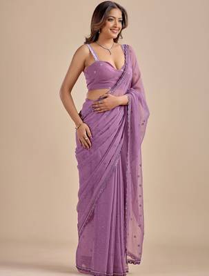 Lavender Embellished Sequinned Chiffon Designer Saree with blouse  4