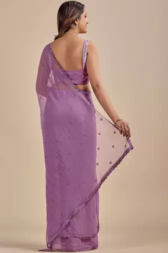 Lavender Embellished Sequinned Chiffon Designer Saree with blouse 