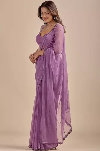 Lavender Embellished Sequinned Chiffon Designer Saree with blouse 