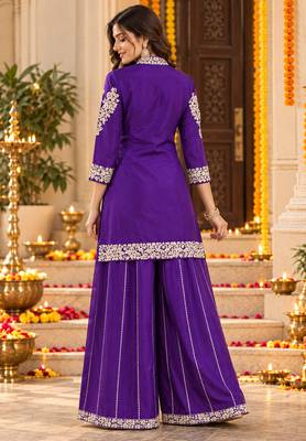 Women's cording and sequin work chinon kurta set with dupatta 3