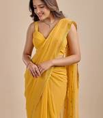 Yellow Embellished Zari Chiffon Saree with blouse 