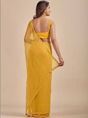 Yellow Embellished Zari Chiffon Saree with blouse  4