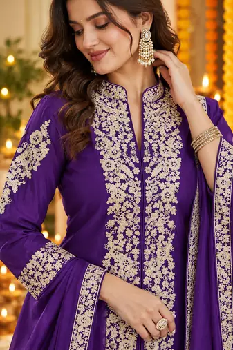 Women's cording and sequin work chinon kurta set with dupatta