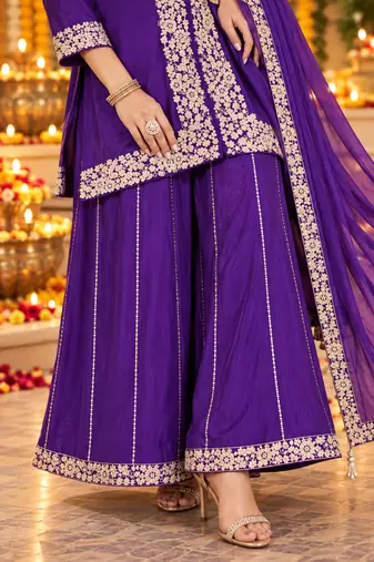 Women's cording and sequin work chinon kurta set with dupatta