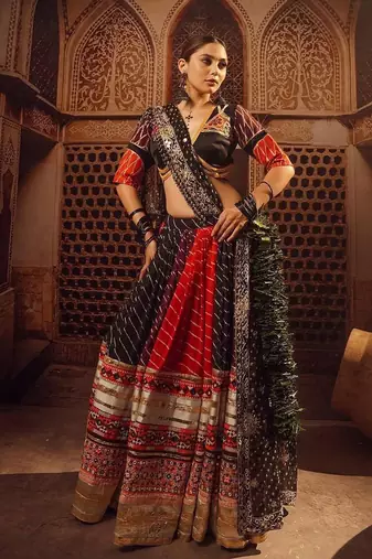 Red Black Navratri Lehenga Choli With Dupatta