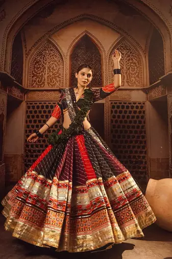 Red Black Navratri Lehenga Choli With Dupatta