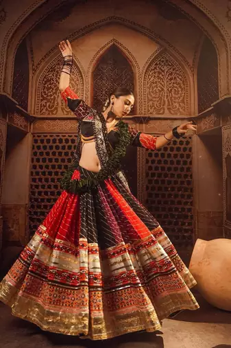 Red Black Navratri Lehenga Choli With Dupatta