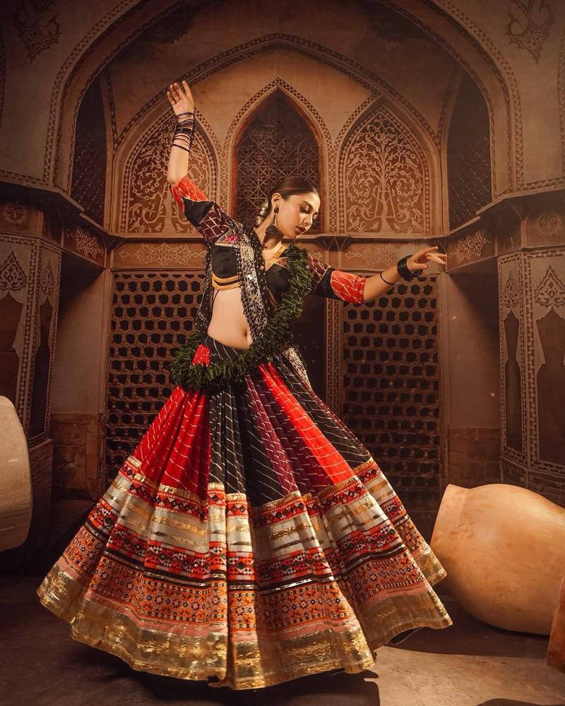 Red Black Navratri Lehenga Choli With Dupatta