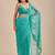 Teal Blue Embellished Sequinned Chiffon Heavy Work Saree wtih blouse 