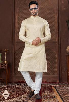 Lemon kurta pajama set with zari embroidery & fancy buttons 1