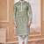 Mehndi colour kurta pajama set with zari embroidery & fancy buttons