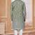Mehndi colour kurta pajama set with zari embroidery & fancy buttons