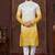 Yellow to off-white double-shaded kurta pajama set with zari work & fancy buttons