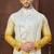 Yellow to off-white double-shaded kurta pajama set with zari work & fancy buttons