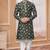 Mehndi colour kurta pajama set with zari embroidery & fancy buttons
