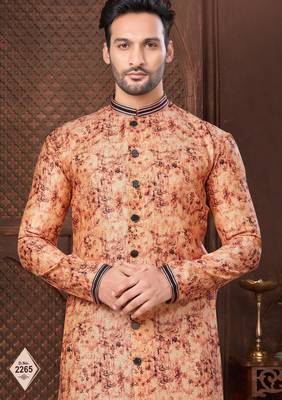 Multy colour digital-printed silk kurta pajama set with threadwork neckline 2