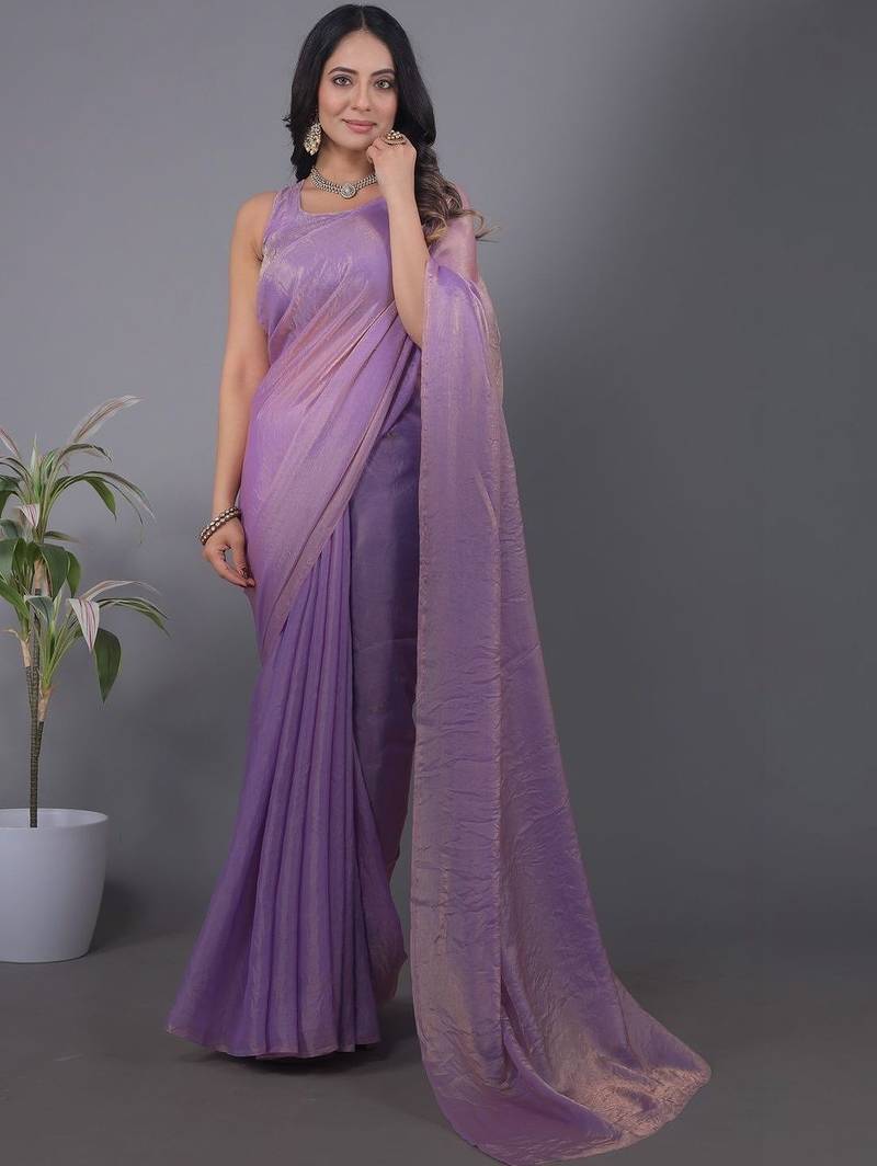 Lavender Woven Design Zari Satin Saree with blouse 