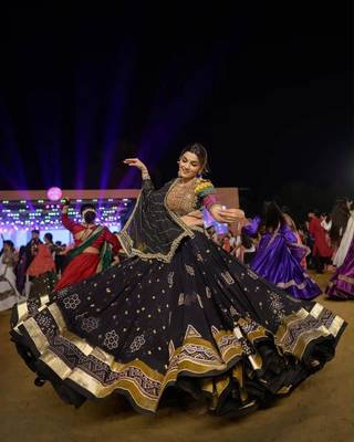 Black Cotton Navratri Mirror Work Lehenga Choli With Dupatta 2